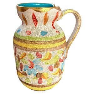 VTG Fratelli Fanciullacci Pebbled Lava Glaze Art Pottery Pitcher/Vase-Signed